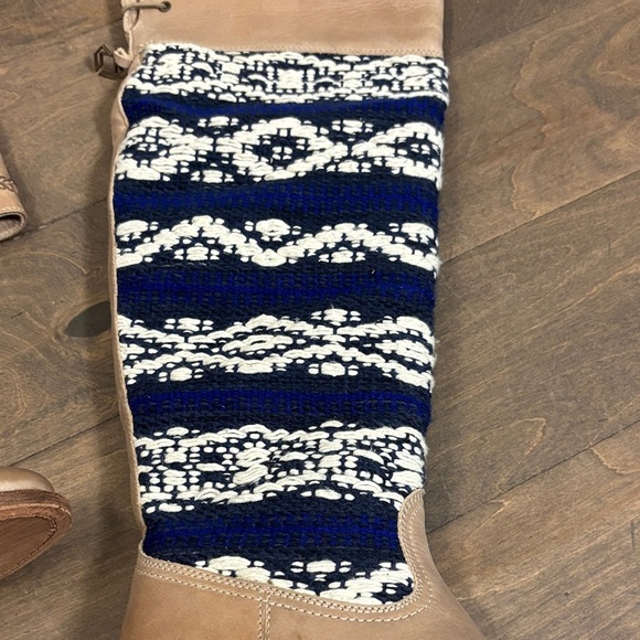 Tan and Blue Patterned Women's Boots - Picture 2 of 6